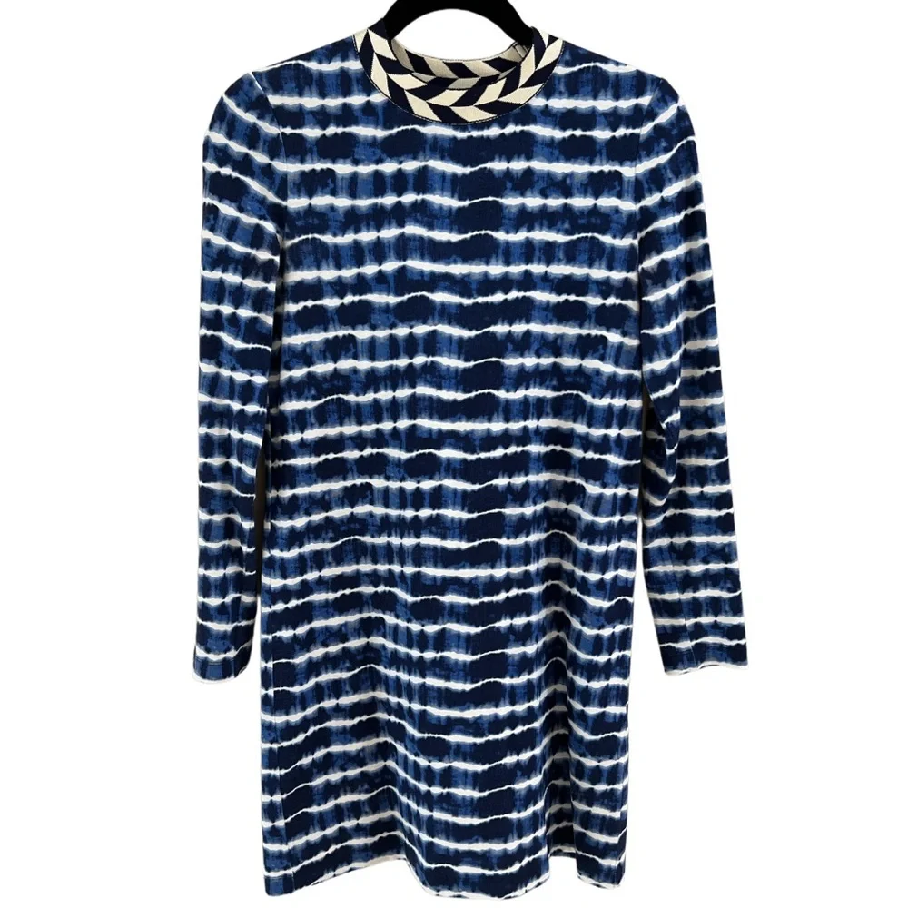 Tory Burch Hollie Tie Dye Women XSmall Navy Pullover Mini Stretch Geo Crew Dress